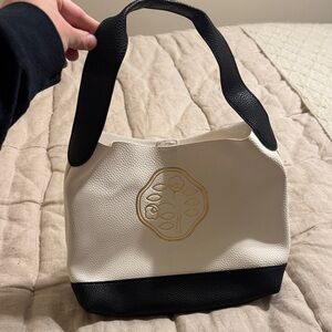 Shiseido Black and White Tote with Gold Emblem